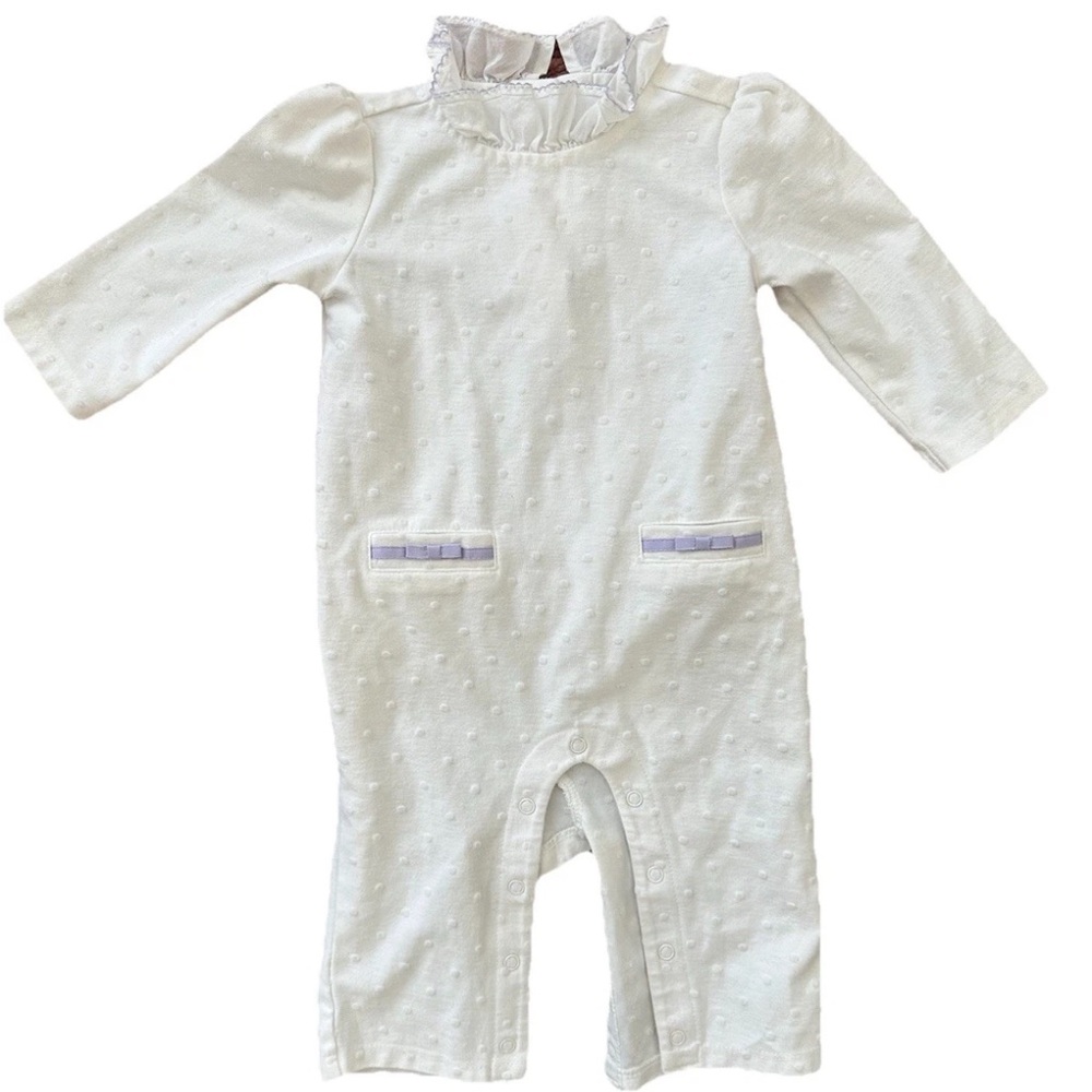 Janie and Jack White Romper with Ruffle Trim 3-6 mos